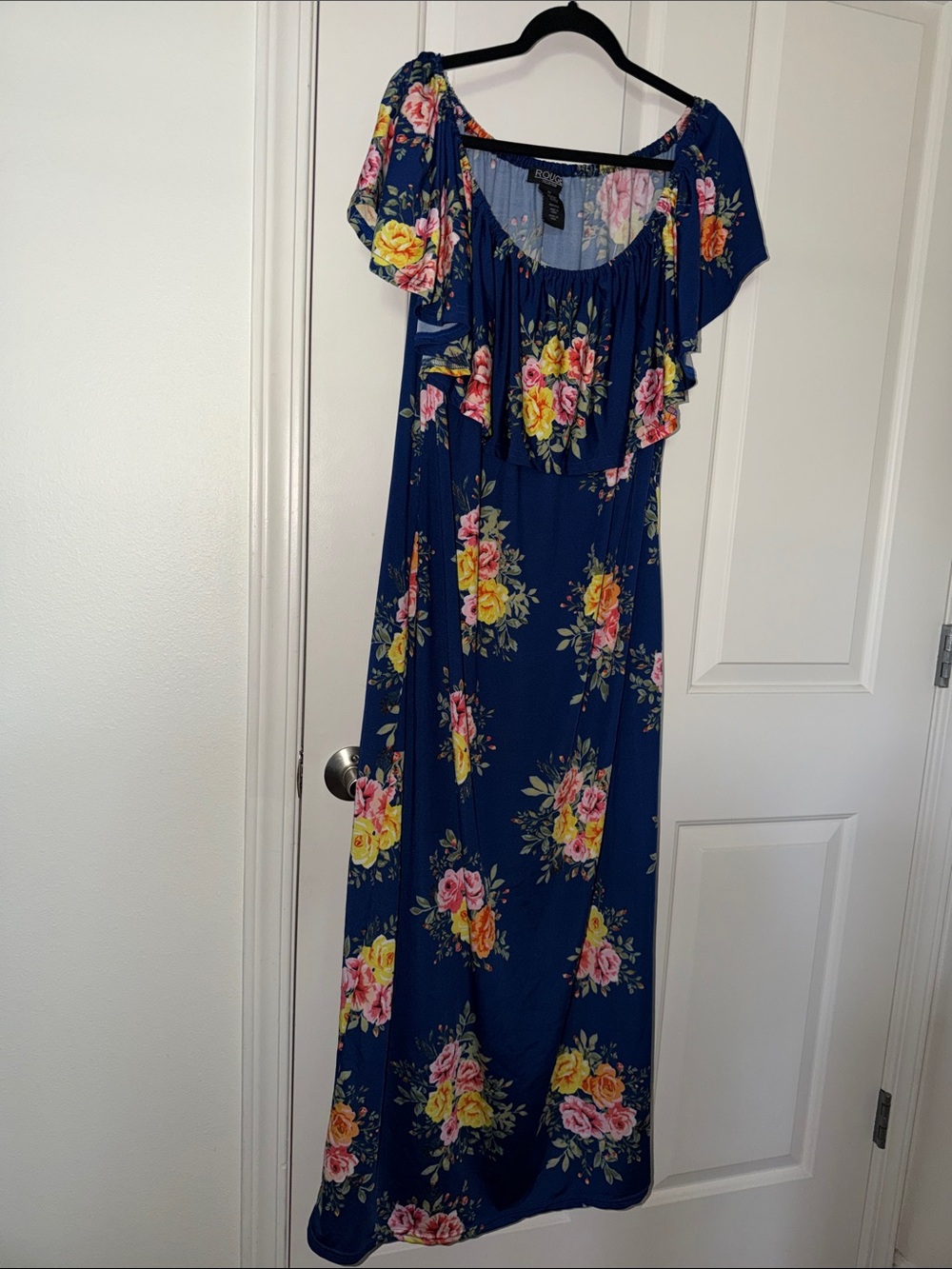 Rouge! Navy Floral Maxi Dress with Pink & Yellow Blooms